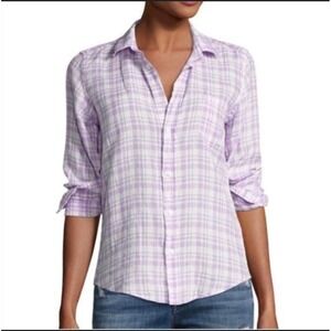 Frank & Eileen Linen Plaid Button Down Shirt Lavender White XS